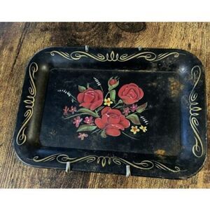 Vintage Pepsi Cola Metal Tray Black Painted Floral Flower Retro 6”x4” Decor